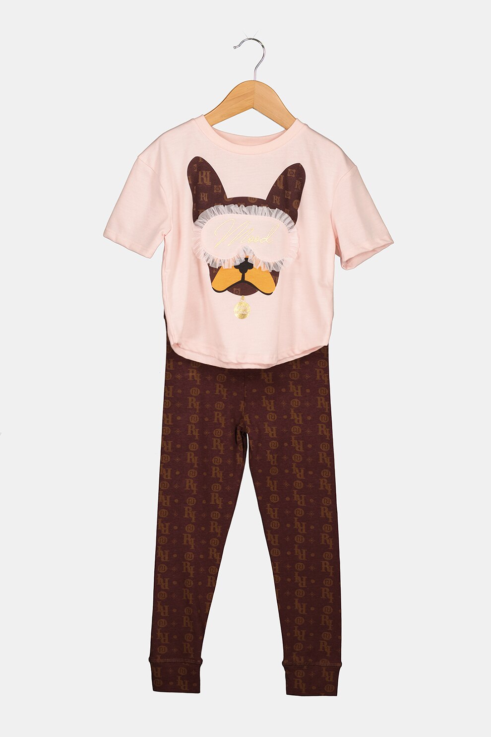 River Island, Set de tricou si colanti - 2 piese, Roz pal/Violet pruna