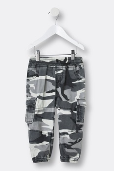 River Island, Pantaloni cargo cu imprimeu camuflaj si talie elastica, Gri, 86 CM River Island, Pantaloni cargo cu imprimeu camuflaj si talie elastica, Gri, 86 CM