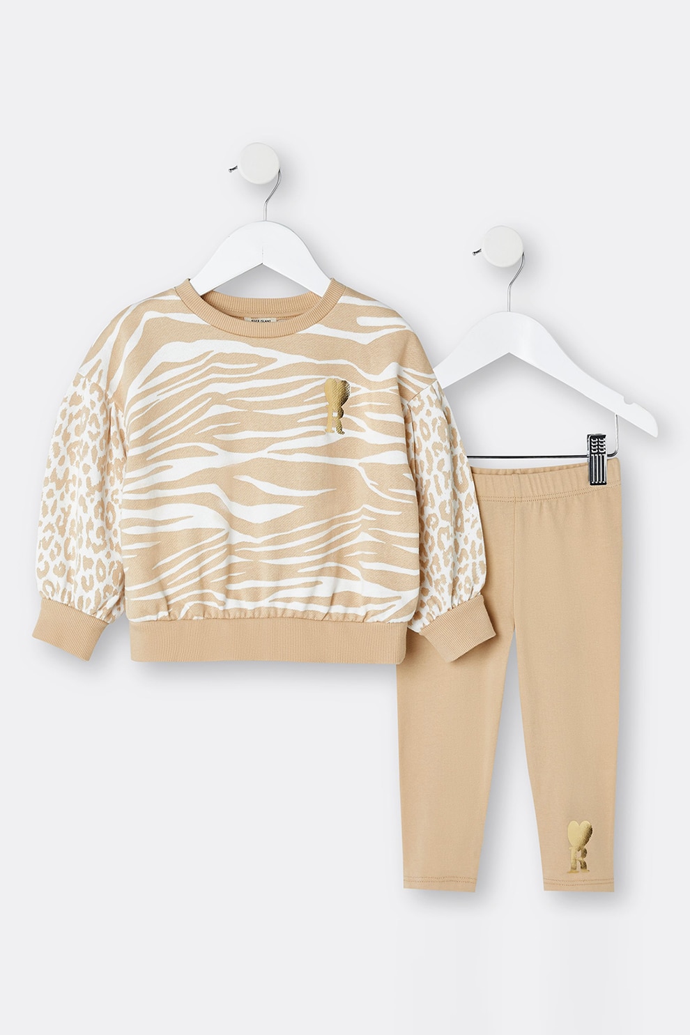 River Island, Set de bluza sport si colanti - 2 piese, Bej