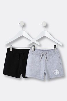 River Island, Set de pantaloni scurti din jerseu cu logo brodat - 2 perechi, Gri melange/Negru River Island, Set de pantaloni scurti din jerseu cu logo brodat - 2 perechi, Gri melange/Negru