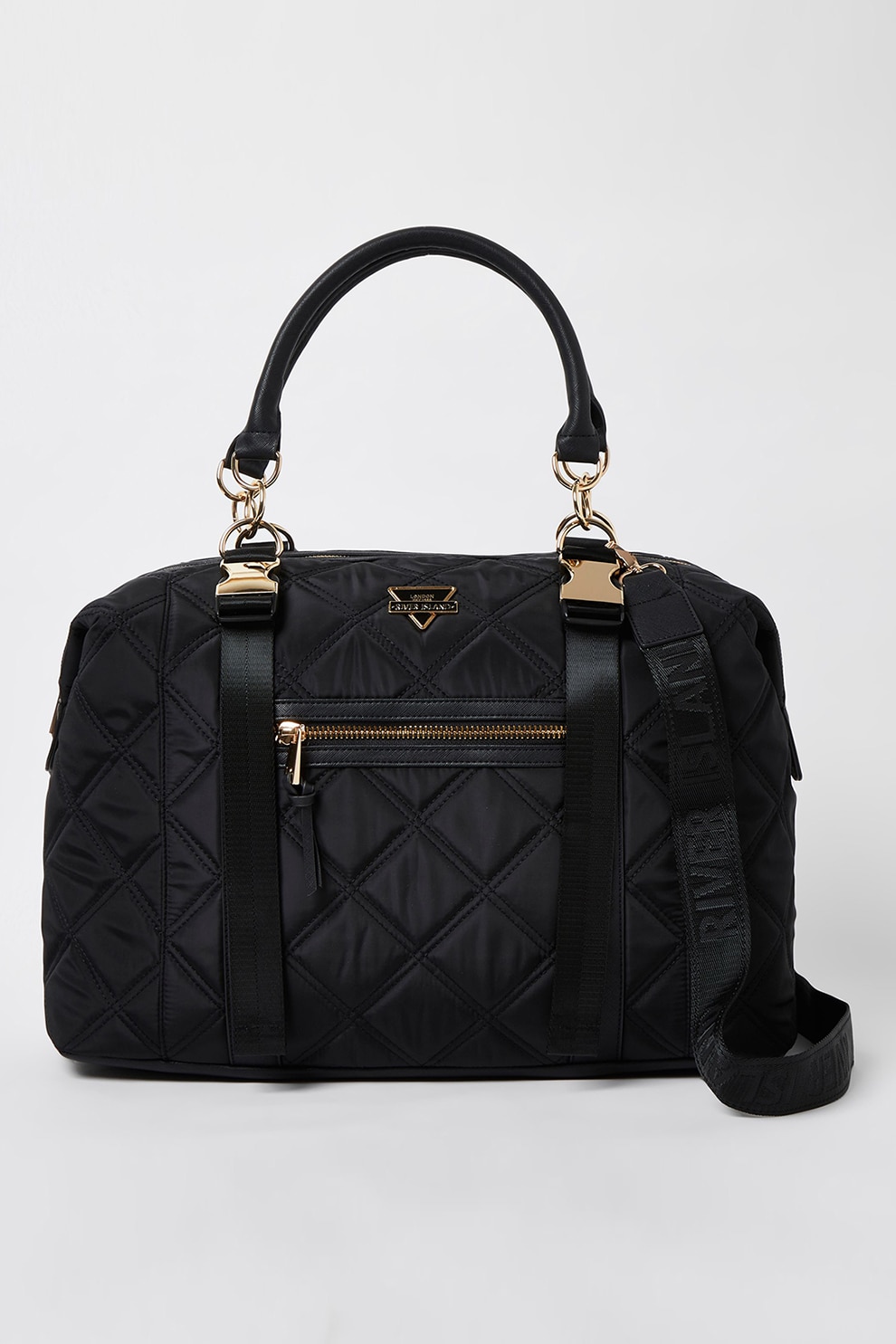River Island, Geanta duffle cu aspect matlasat, Negru