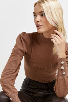 River Island, Pulover cu guler inalt si maneci bufante, Maro River Island, Pulover cu guler inalt si maneci bufante, Maro