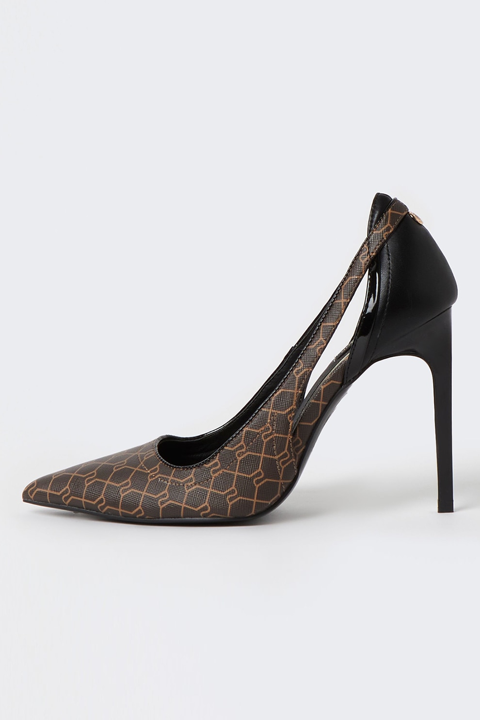 River Island, Pantofi din piele ecologica cu toc stiletto si decupaje, Maro