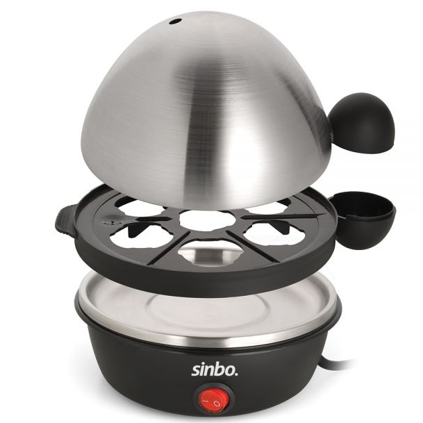 Fierbator de oua Sinbo SEB-5802, 350 W, capacitate 7 oua, placi anti-lipire, optiune intensitate fierbere, Negru/Gri