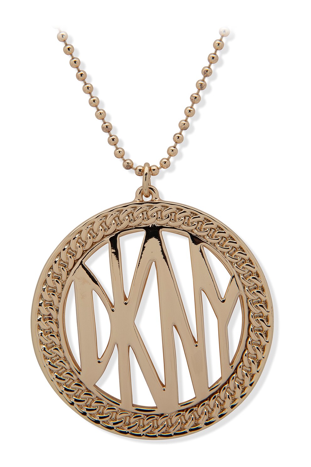 DKNY, Colier cu pandantiv logo texturat, Auriu