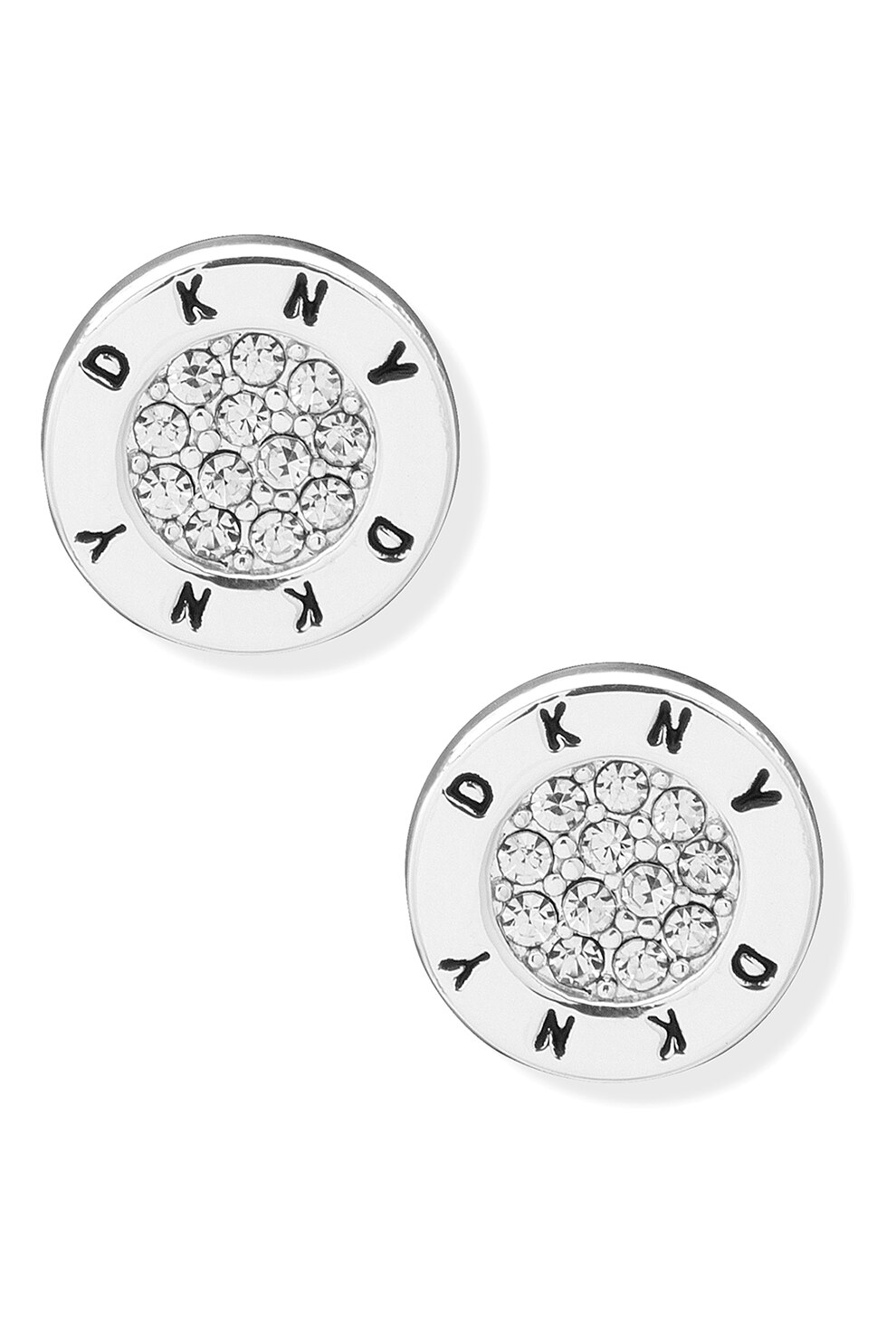 DKNY, Cercei rotunzi cu tija si cristale, Argintiu