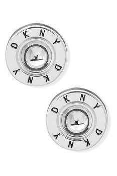 DKNY, Cercei rotunzi cu logo si zirconia, Argintiu DKNY, Cercei rotunzi cu logo si zirconia, Argintiu