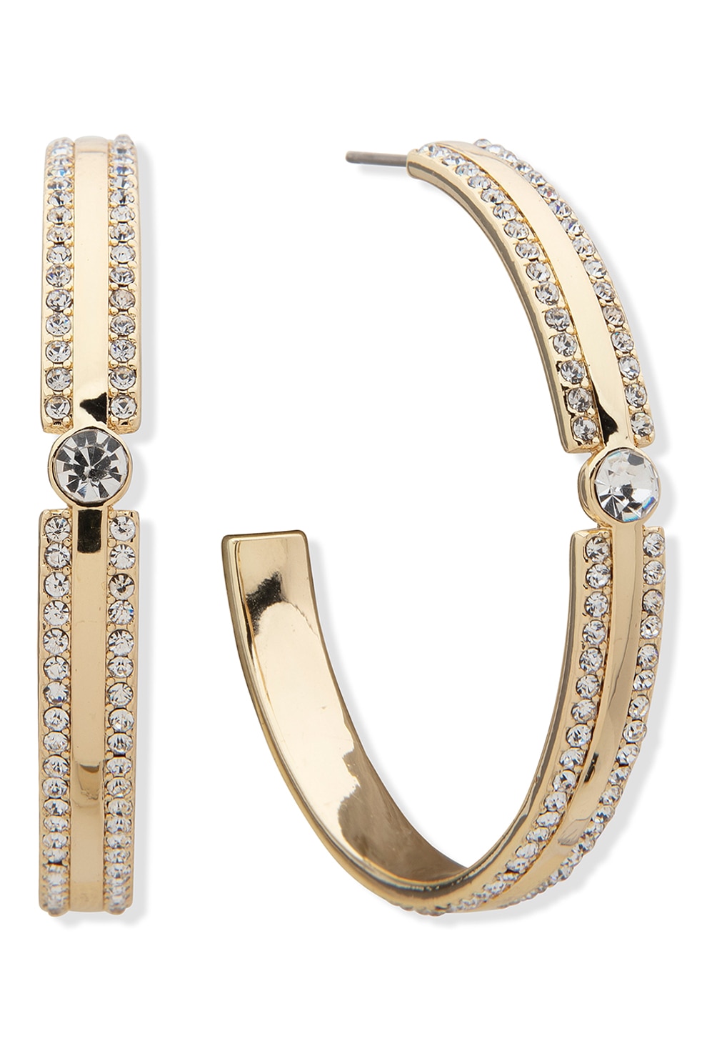 DKNY, Cercei rotunzi fara inchidere decorati cu zirconia, Auriu