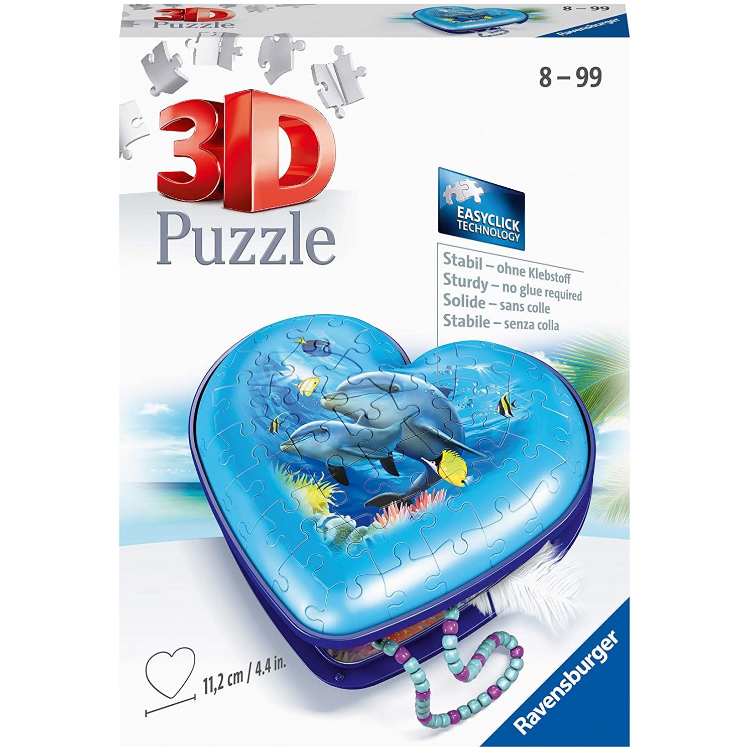 Puzzle Ravensburger 3D - Cutie Inima, tematica Delfini, 60 piese, 8 ani+