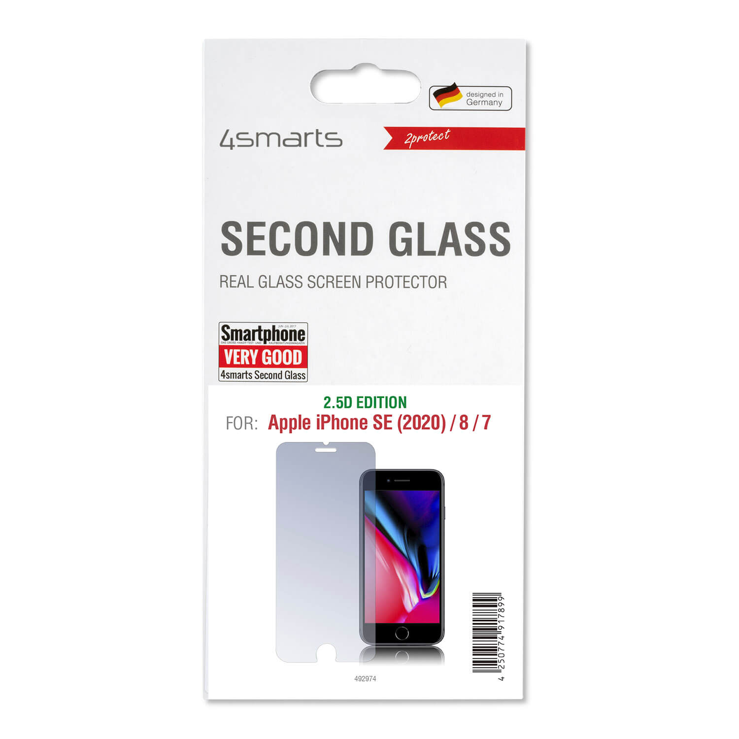 Protector din sticla securizata pentru afisarea iPhone SE (2020), iPhone 8, iPhone 7, 4smarts Second Glass 2.5D, transparent
