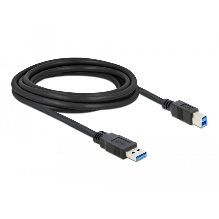 OSGEAR kábel, USB 3.0, Super Speed technológia, USB A apa / USB B apa, átviteli sebesség akár 5 Gbit / mp, prémium, 1,8 m, fekete / kék