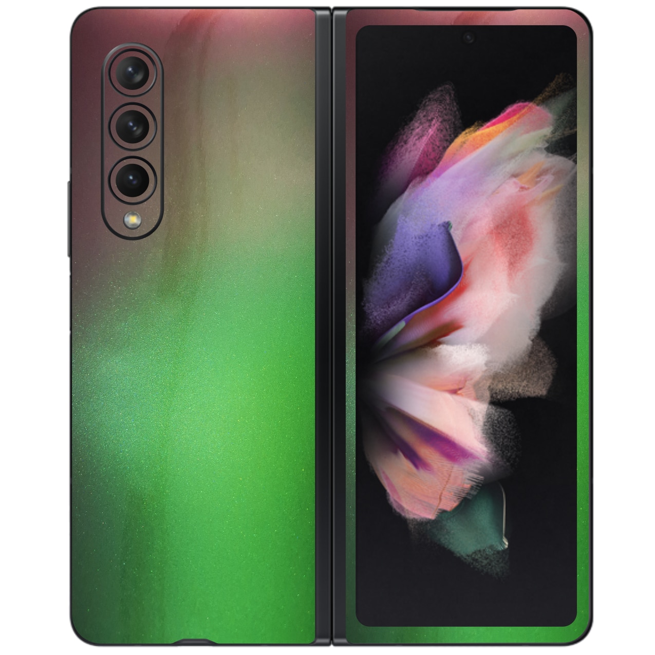 Folie Protectie Carbon Skinz pentru Samsung Galaxy Z Fold3 5G - Color Shift Avocado Simple Cut, Skin Adeziv Full Body Cover pentru Rama Ecran, Carcasa Spate