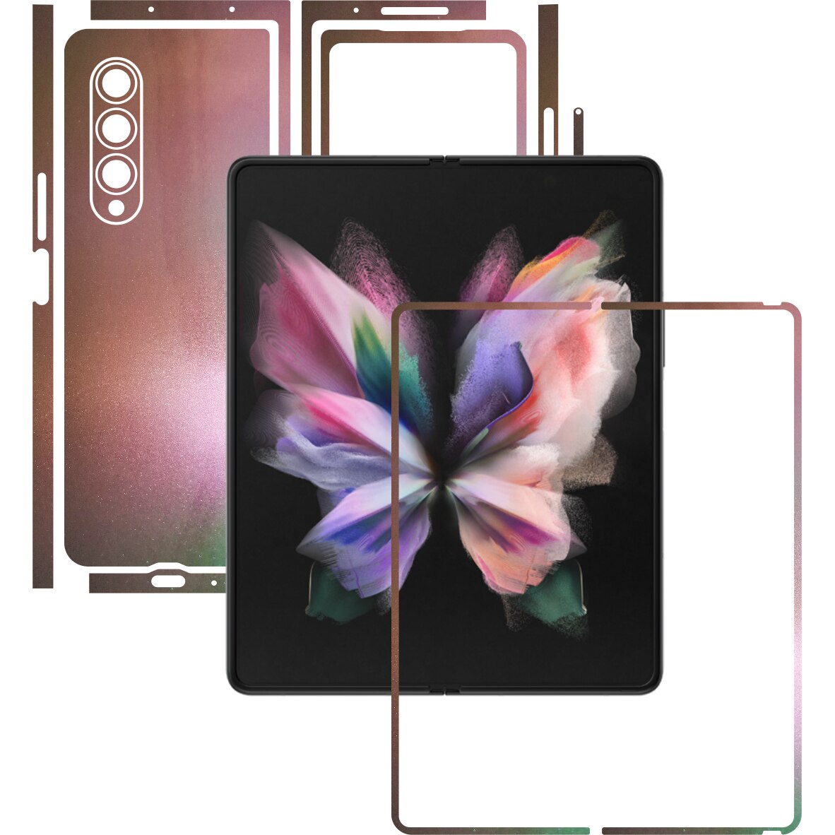 Folie Protectie Carbon Skinz pentru Samsung Galaxy Z Fold3 5G - Color Shift Pearl Simphony Split Cut, Skin Adeziv Full Body Cover pentru Rama Ecran, Carcasa Spate si Laterale