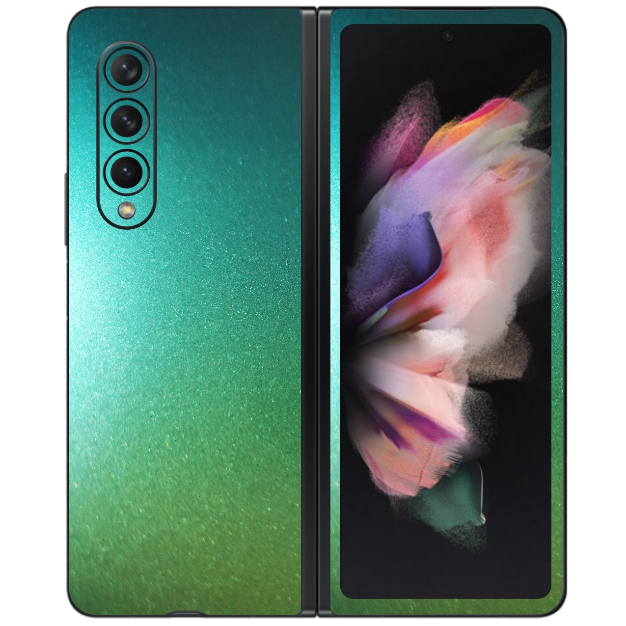 Folie Protectie Carbon Skinz pentru Samsung Galaxy Z Fold3 5G - Color Shift Aquamarine Simple Cut, Skin Adeziv Full Body Cover pentru Rama Ecran, Carcasa Spate