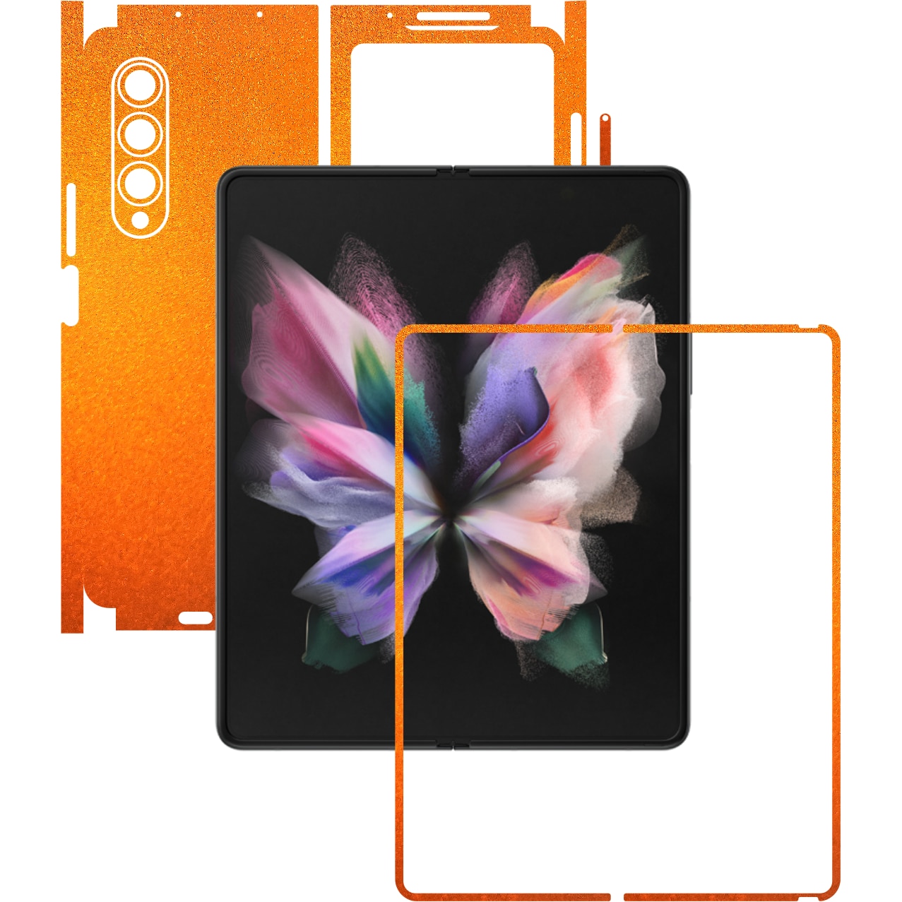 Folie Protectie Carbon Skinz pentru Samsung Galaxy Z Fold3 5G - Tangerine Dream 360 Cut, Skin Adeziv Full Body Cover pentru Rama Ecran, Carcasa Spate si Laterale