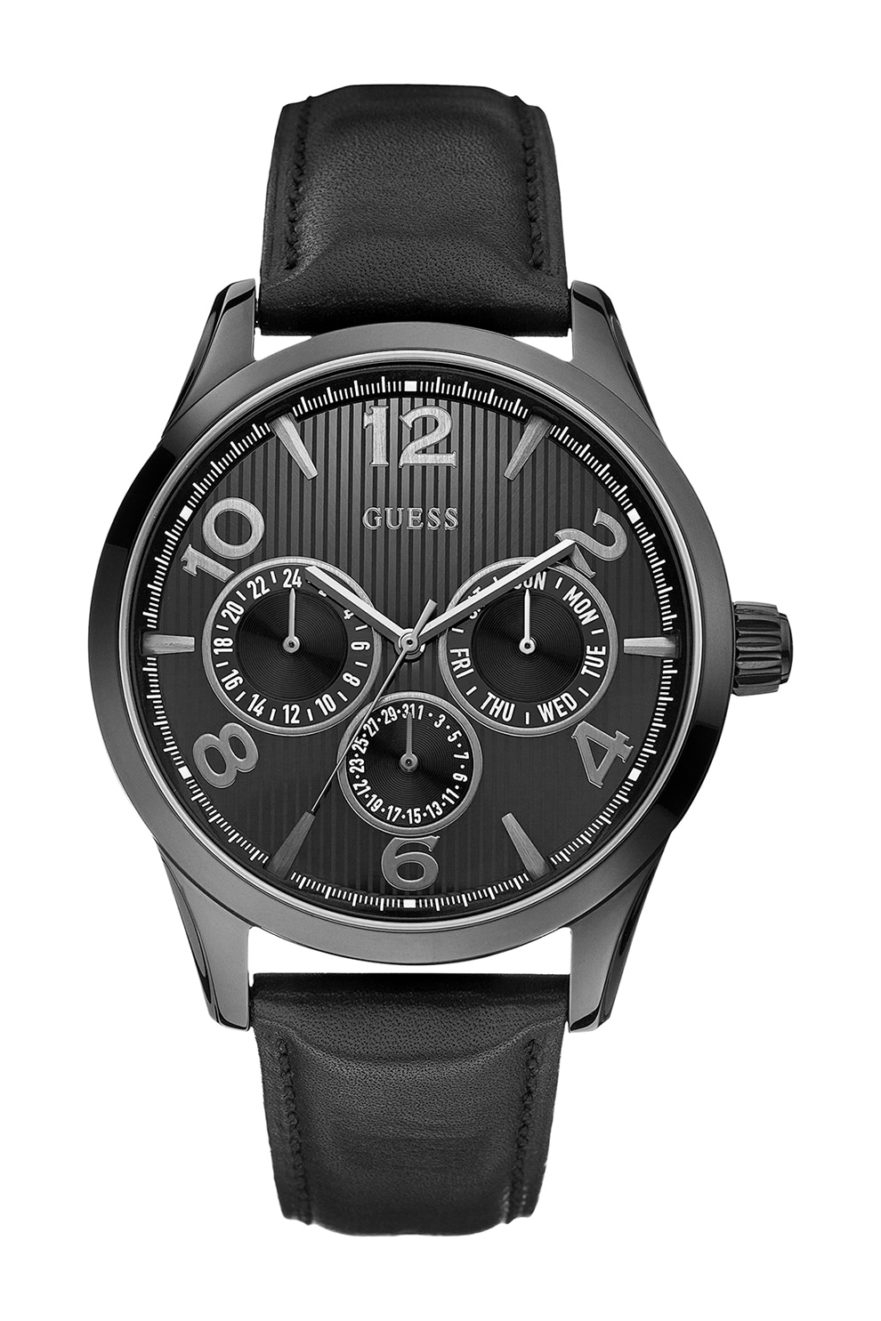 Guess, Ceas quartz cu o curea de piele, Negru