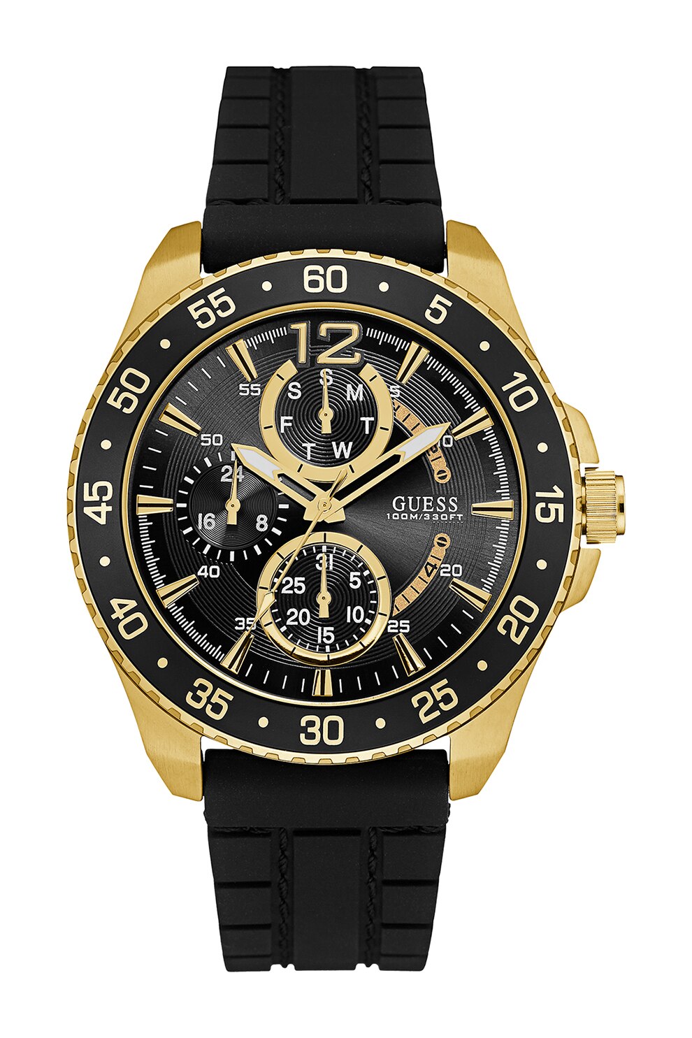 Guess, Ceas quartz cu o curea de silicon, Negru/Auriu