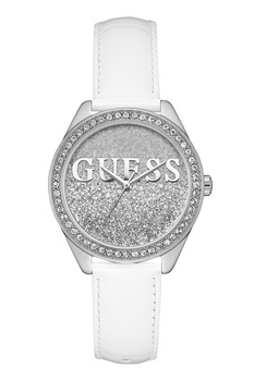 Guess, Ceas cu cristale si cadran stralucitor, Alb/Argintiu Guess, Ceas cu cristale si cadran stralucitor, Alb/Argintiu