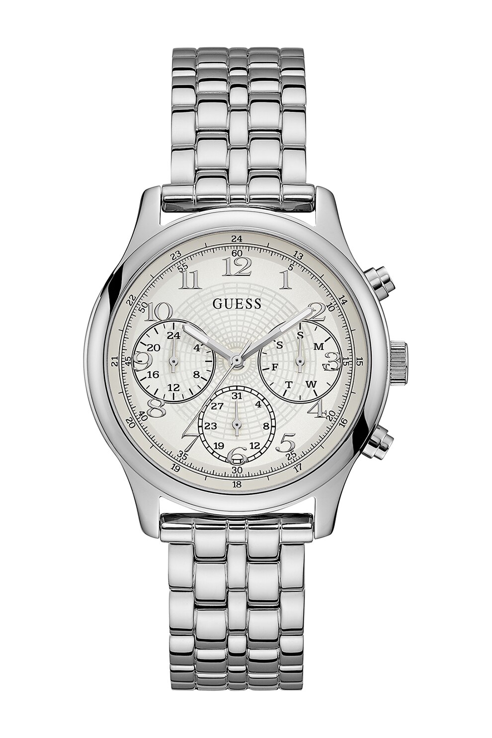 Guess, Ceas cu functii multiple si bratara metalica, Argintiu
