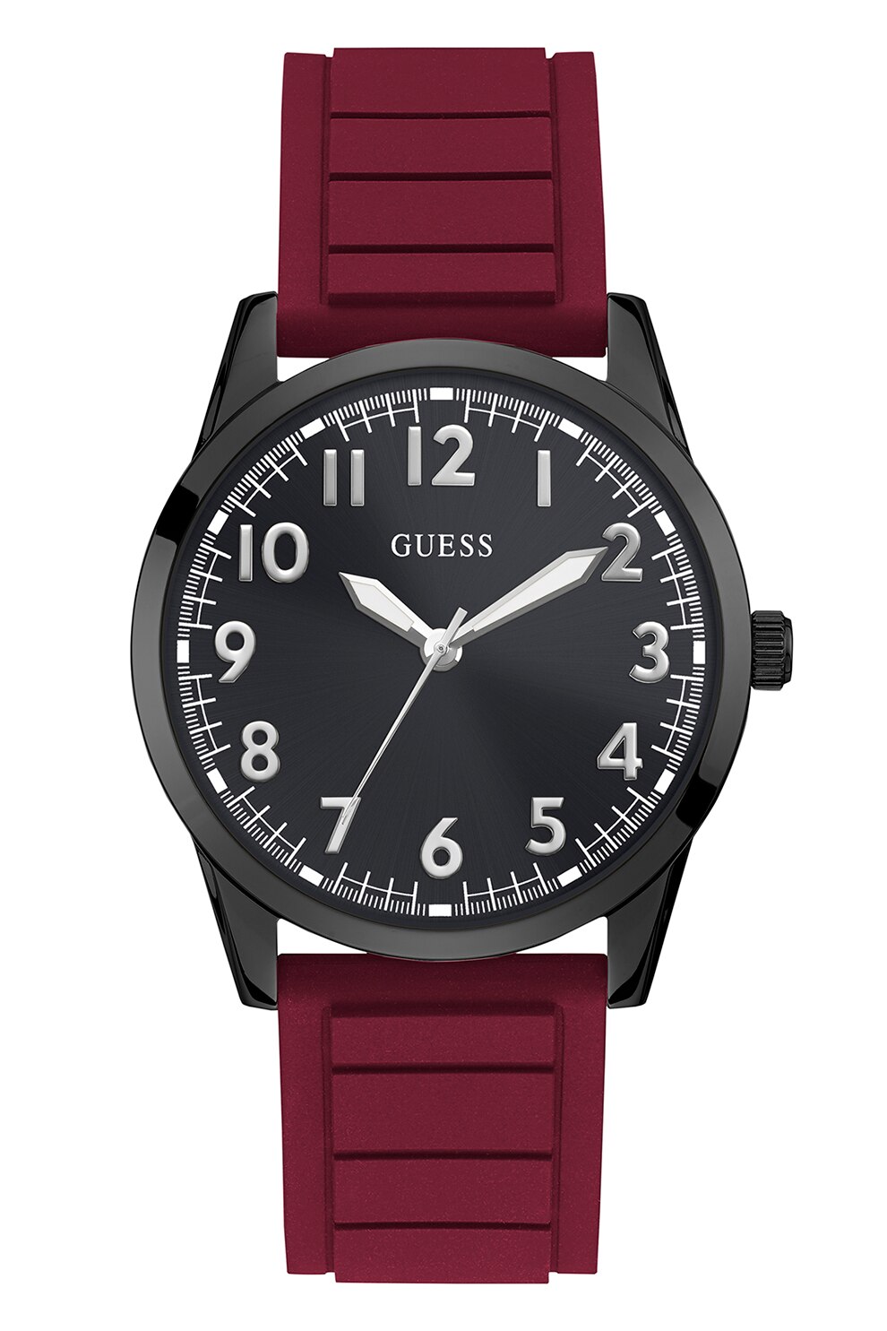 Guess, Ceas analog cu o curea de silicon, Rosu inchis/Negru