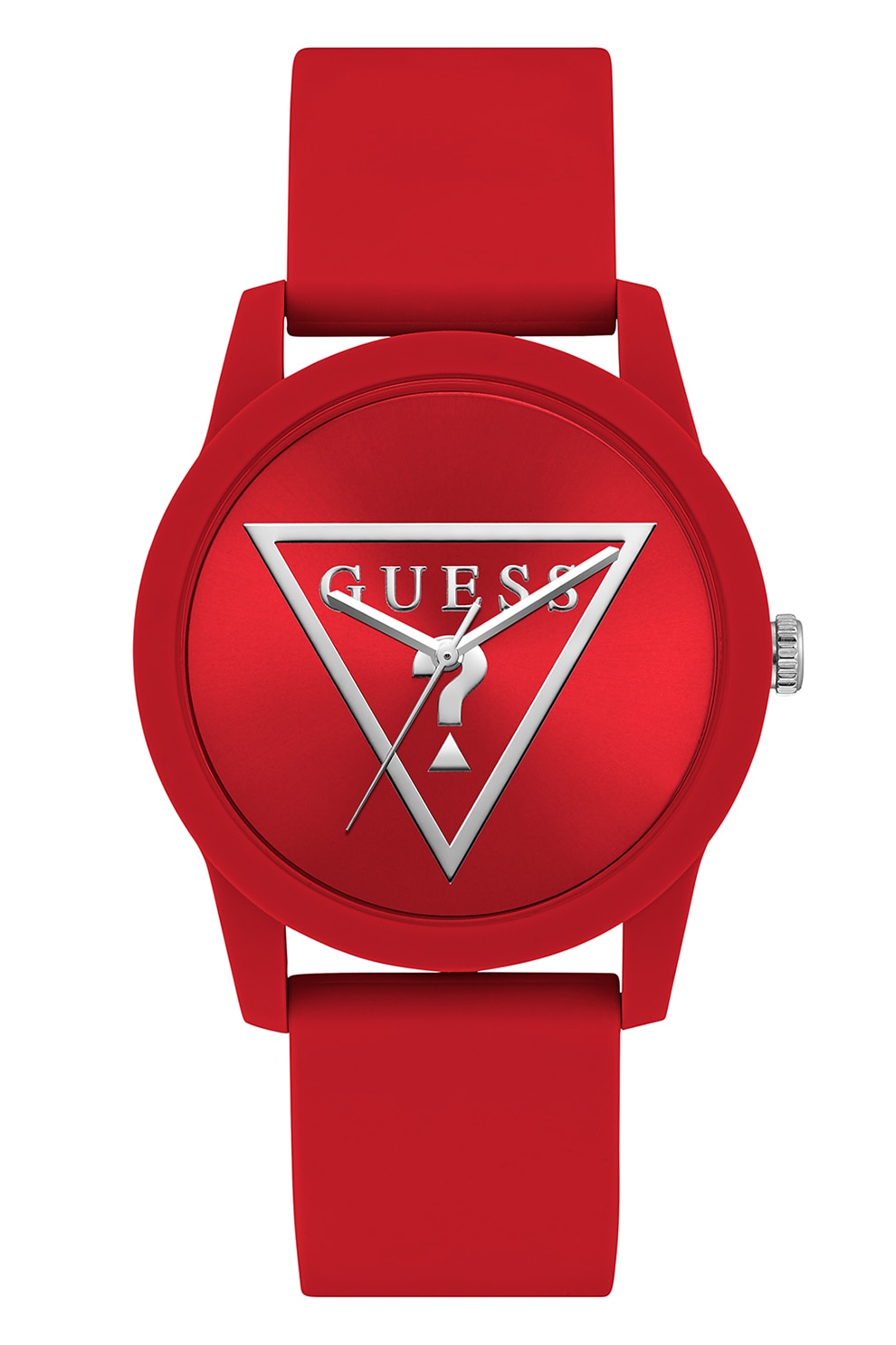 Guess, Ceas quartz cu o curea de silicon, Rosu/Argintiu