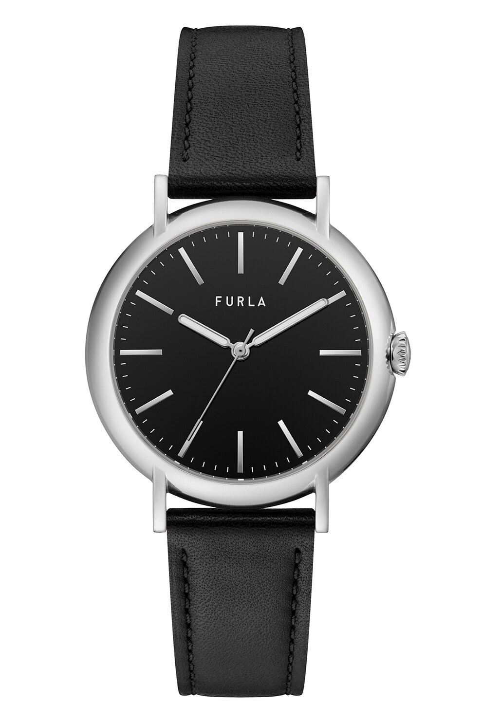 Furla, Ceas cu o curea de piele, Negru/Argintiu