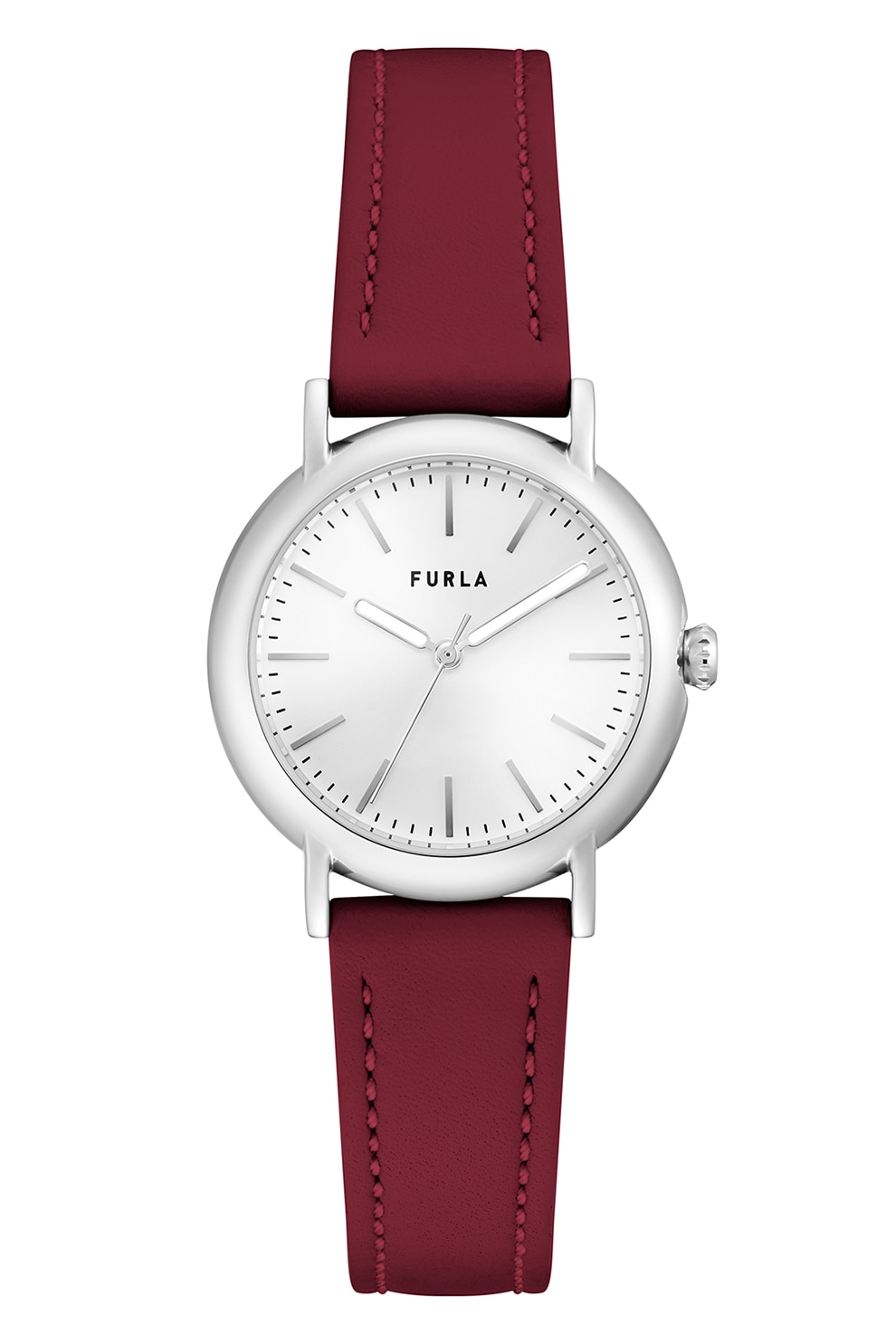 Furla, Ceas cu o curea de piele, Rosu Bordeaux/argintiu