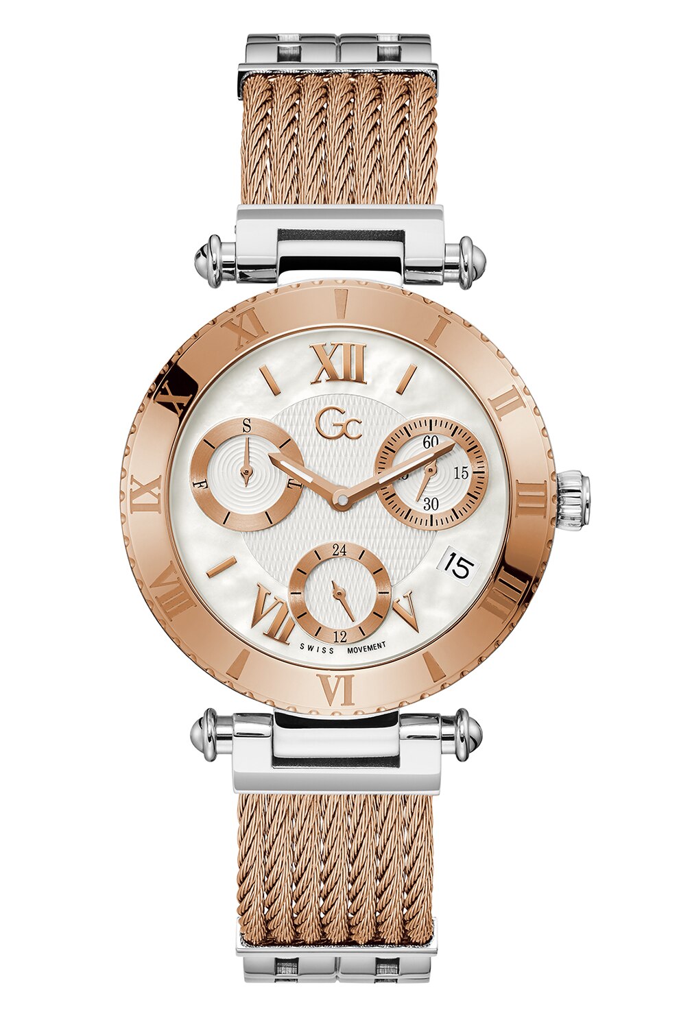 GC, Ceas cu functii multiple si bratara metalica, Rose Gold/Argintiu