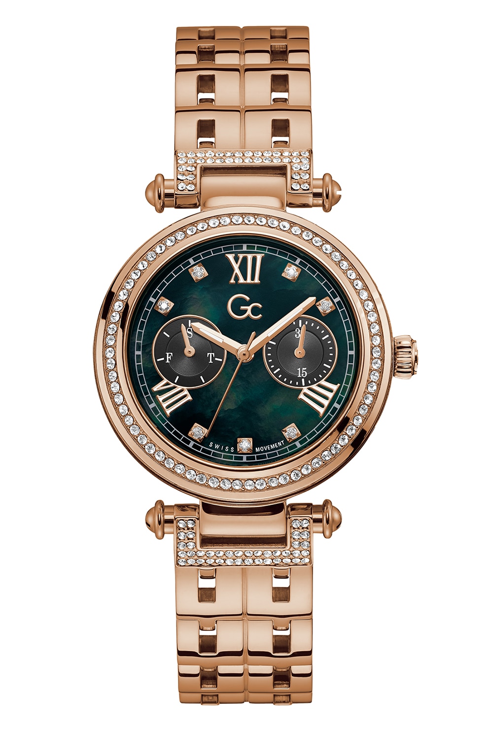 GC, Ceas cu functii multiple, cristale si cadrat Mother of Pearl, Auriu rose