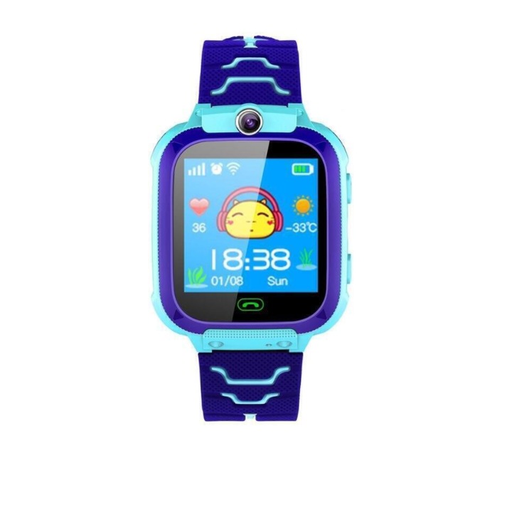 Смарт часовник за деца SIKS, Сензорен екран, GPS, Аларма, Син