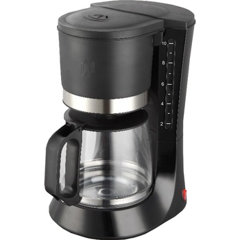 Cafetiera, realizata din sticla si plastic, 680 W, 1.2 l, capacitate 10 cesti, functie antipicurare, negru Cafetiera, realizata din sticla si plastic, 680 W, 1.2 l, capacitate 10 cesti, functie antipicurare, negru