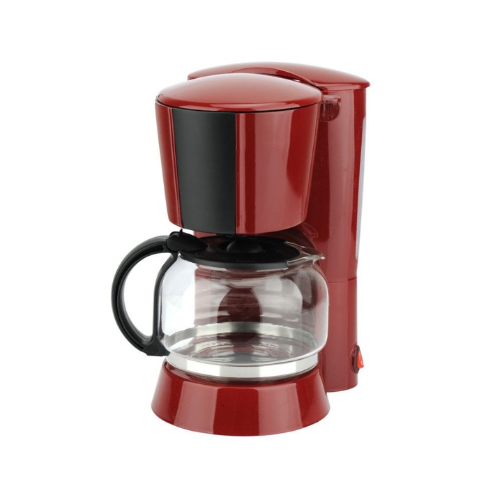 Cafetiera, 900 W, 1.25 l, capacitate 10 cesti, functie de mentinere la cald, anti-picurare, oprire automata, rosu si negru