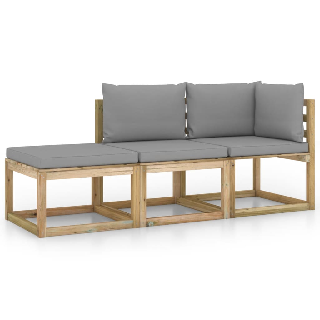 Set mobilier de gradina cu perne gri, 3 piese