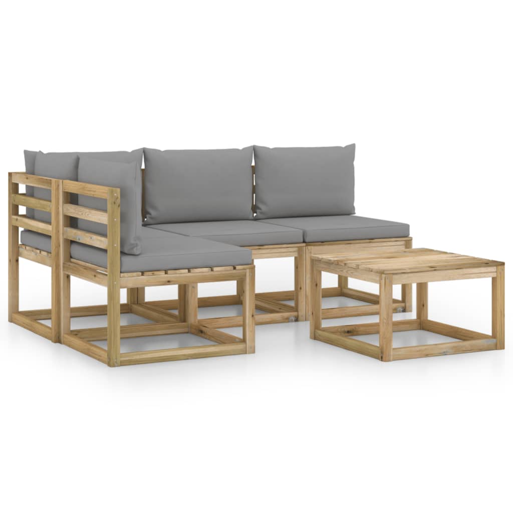 Set mobilier de gradina, 5 piese, cu perne gri