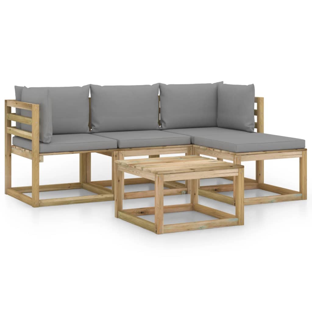 Set mobilier de gradina cu perne gri, 5 piese