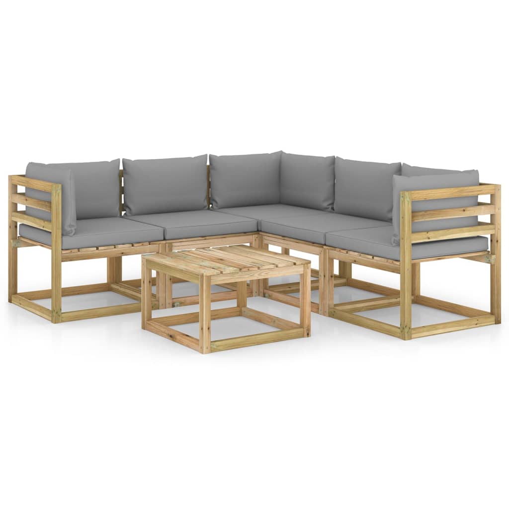 Set mobilier de gradina cu perne gri, 6 piese
