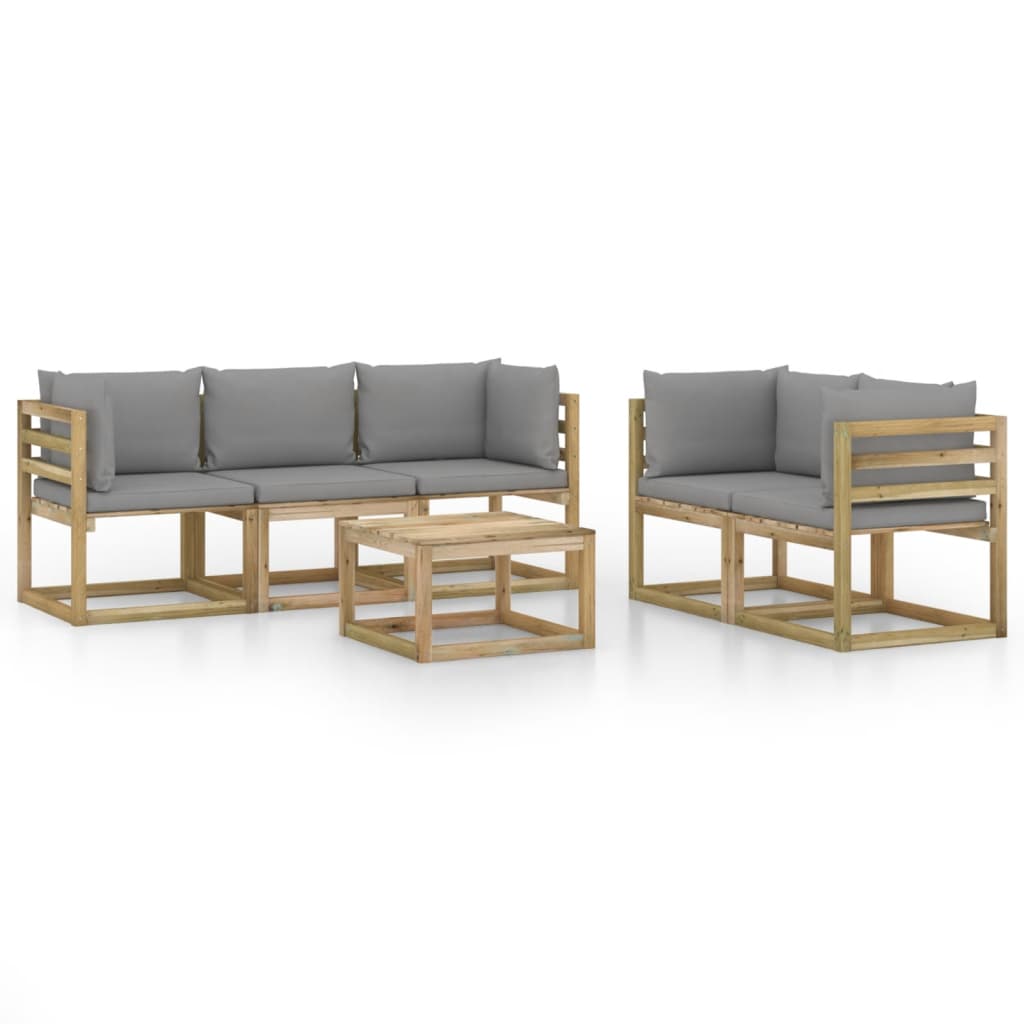 Set mobilier de gradina cu perne gri, 6 piese