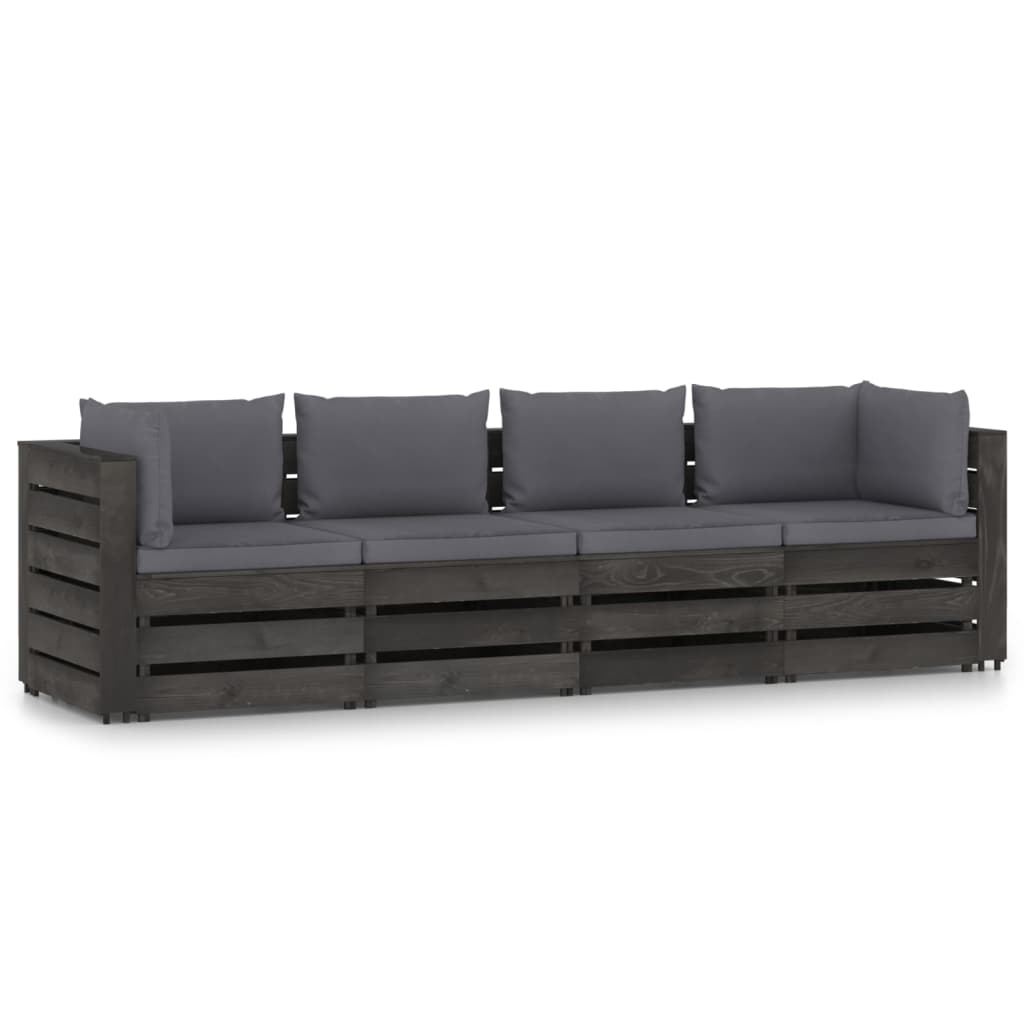 Canapea de gradina din paleti cu 4 locuri cu perne vidaXL, Lemn, 69 x 70 x 66 cm, Antracit
