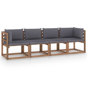 Canapea din paleti cu perne cu 4 locuri pentru exterior vidaXL, Lemn, 64 x 64 x 70 cm, Maro/Antracit Canapea din paleti cu perne cu 4 locuri pentru exterior vidaXL, Lemn, 64 x 64 x 70 cm, Maro/Antracit
