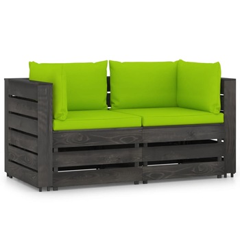 Canapea de gradina din paleti cu 2 locuri cu perne vidaXL, Lemn, 69 x 70 x 66 cm, Verde deschis