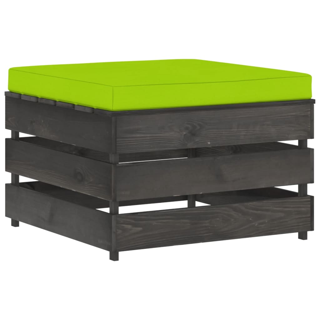 Taburet otoman din paleti cu perna vidaXL, Lemn, 60 x 62 x 37 cm, Gri/Verde deschis