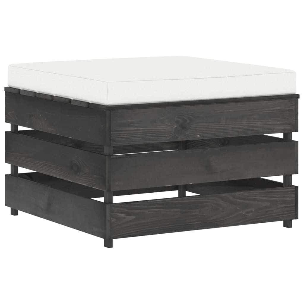 Taburet otoman din paleti cu perna vidaXL, Lemn, 60 x 62 x 37 cm, Gri/Crem