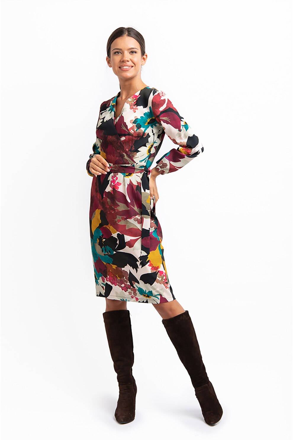 Couture de Marie, Rochie midi cu model floral, Alb optic/rosu/albastru