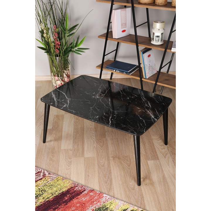 Masa de cafea Arecibo, Nancy Homestore, Lemn, 45x90x60 cm, Negru