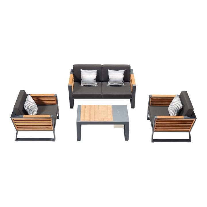 Set mobilier de gradina si terasa Higold New York, 2 fotolii, canapea si masuta, gri