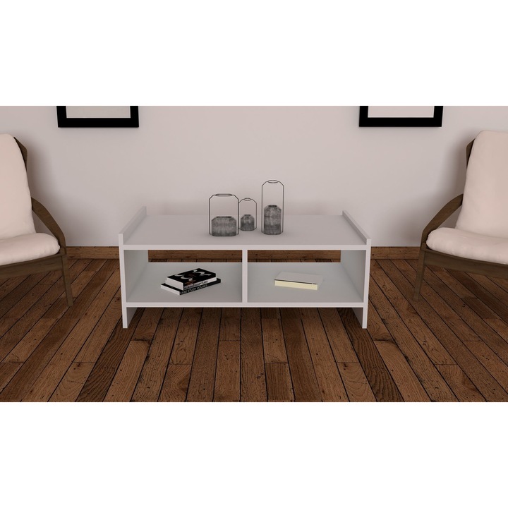 Masa de cafea, Nancy Homestore, Lemn, 50x90x35 cm, Alb