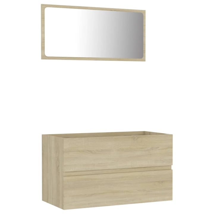 Комплект за баня vidaXL, Шкафове с чекмеджета и огледало, ПДЧ / Акрил, 80 x 38,5 x 46 см, Кафяв