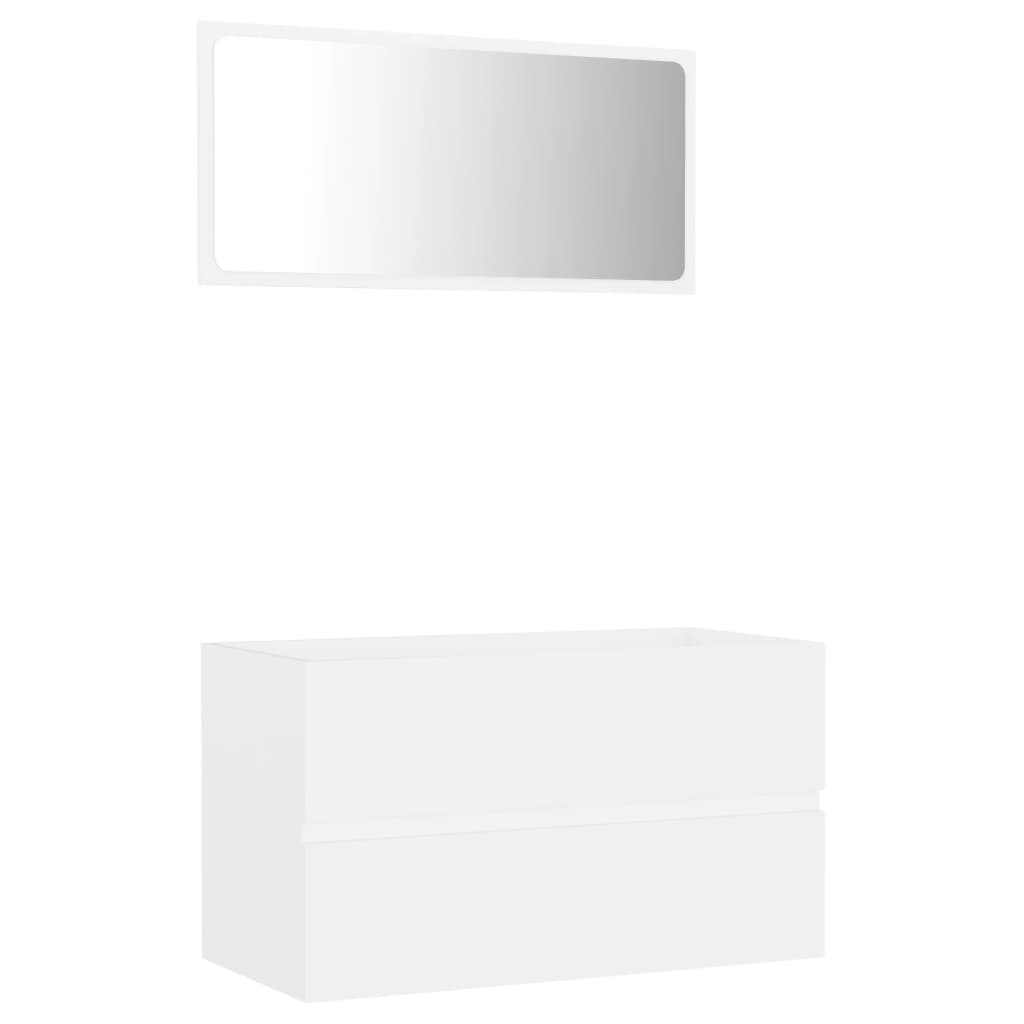 Set mobilier baie dulap cu sertare si oglinda, vidaXL, PAL-acril, 80 x 38,5 x 46 cm, Alb