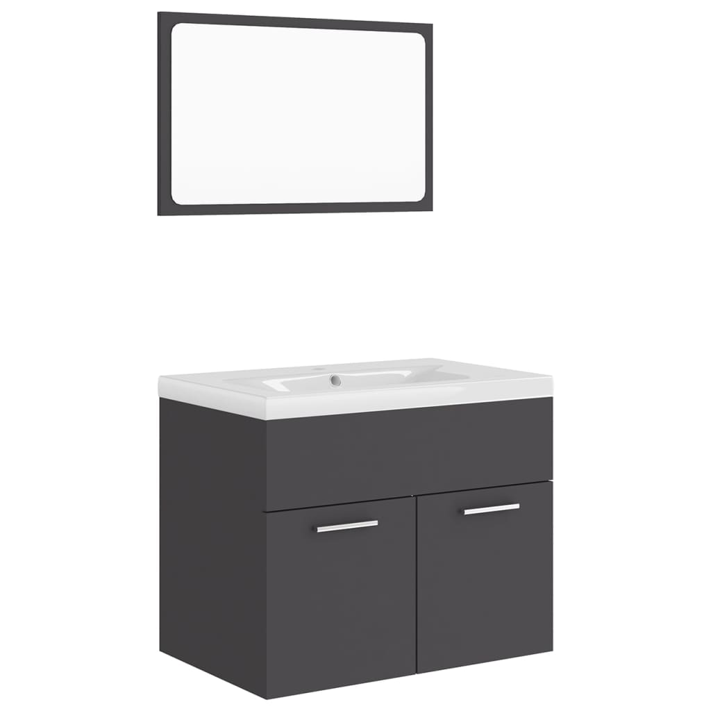 Set mobilier baie dulap, chiuveta si oglinda vidaXL, PAL, 60 x 38.5 x 46 cm, Gri