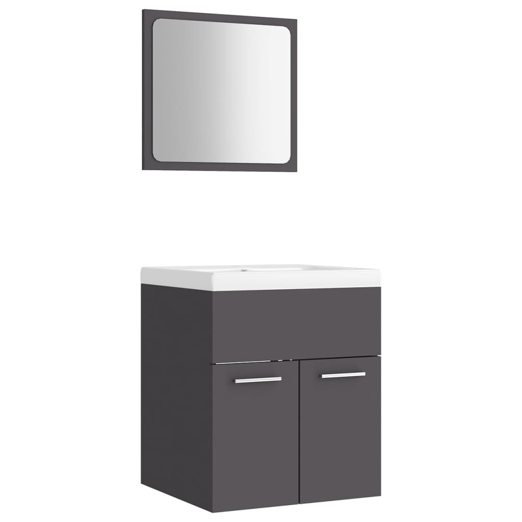 Set mobilier baie dulap si oglinda vidaXL, PAL, 41 x 38.5 x 46 cm, Gri